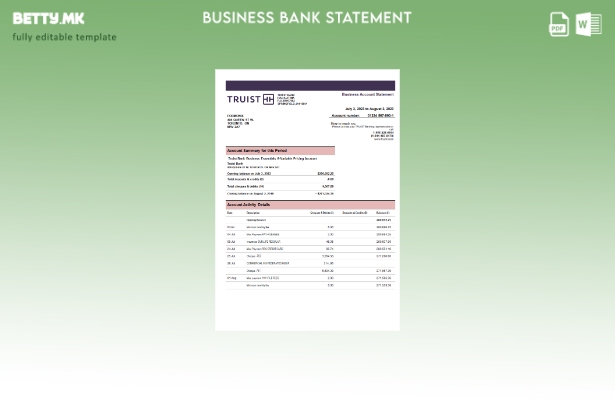 Модерен стил Извештај за корпоративна сметка на Truist Bank Шаблон Word и PDF